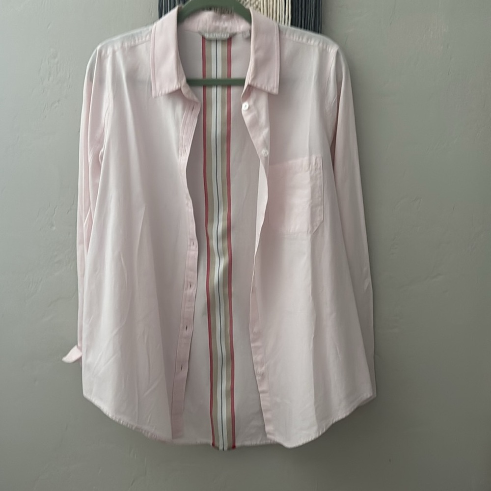 Athleta Marinwood Stripe Back Long Sleeve Pale Pink Button Down Shirt Women's L